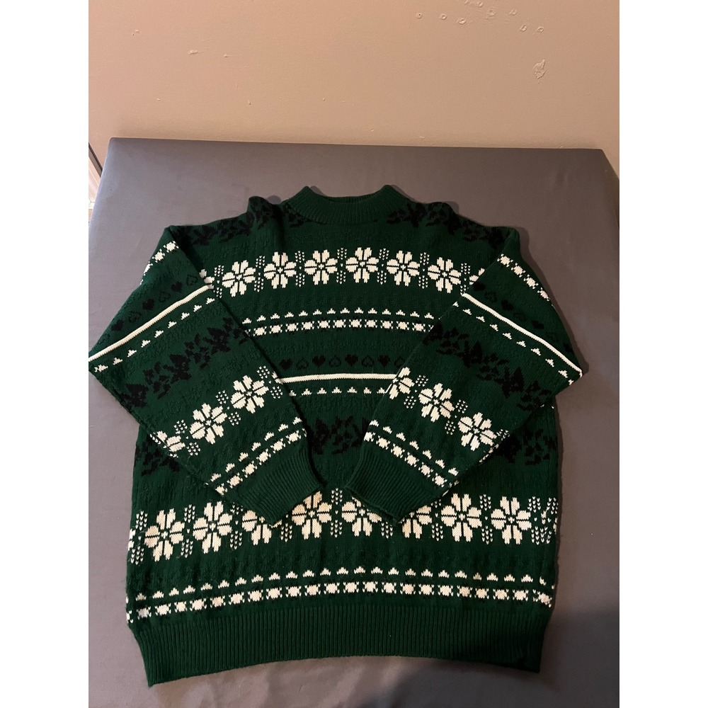 American Pride Knit Sweater Womens 20W Green Excellent Fair Isle Snowflake USA